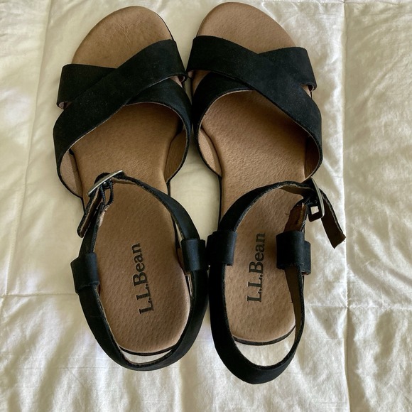 LL Bean Women's Lakewashed Sandals Black US 9M Nubuck Leather Ankle Strap EUC - Picture 6 of 13
